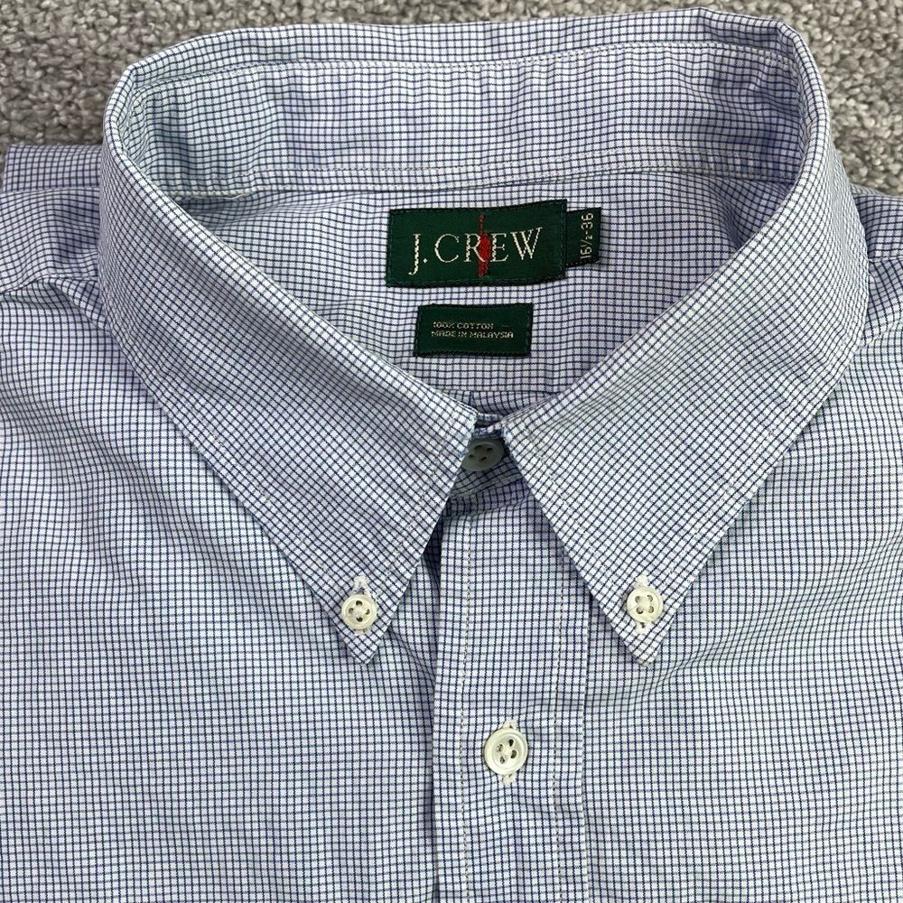 Vintage J.Crew Button Down Shirt Mens 16 1/2 Blue Micro Check Cotton Oxford ‘90s